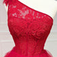 Red Tulle Lace Long Prom Dresses, One Shoulder Evening Dresses nv1543