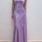 Robe de soirée longue en satin violet vintage avec col en V et strass nv2333