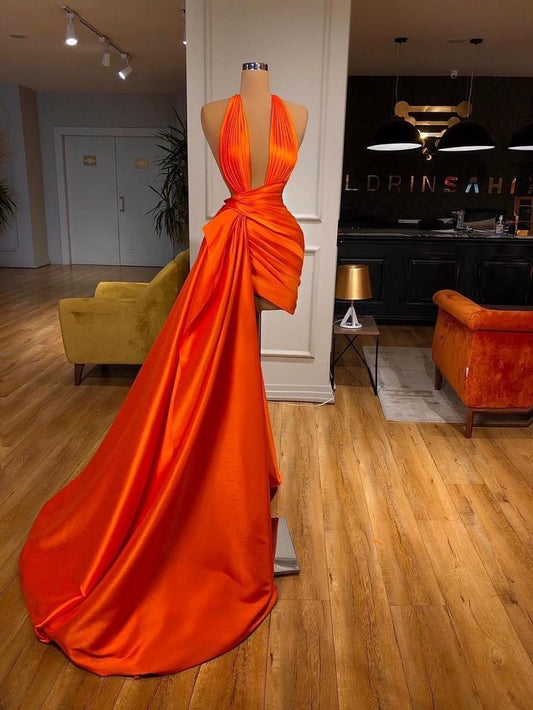 Robe de soirée longue et courte à col en V orange, élégante et sexy, nv3276