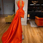 Robe de soirée longue et courte à col en V orange, élégante et sexy, nv3276