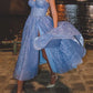 Blue tulle tea length prom dress, blue tulle evening dress nv1547