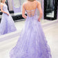 Purple Tulle Lace Long Prom Dresses, Purple Lace Graduation Dresses nv1461