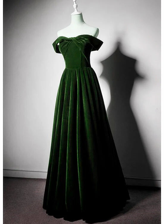 Beautiful Green Off Shoulder A-Line Velvet Long Party Dress Bridesmaid Dresses Prom Dress Evening Gown nv2018