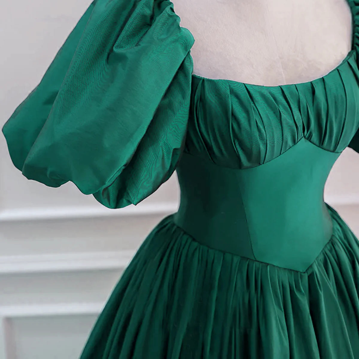 Burgundy/Green Simple Round Neck Short Sleeve Long Satin Elegant Banquet Dress Ball Gown Evening Dress nv3395