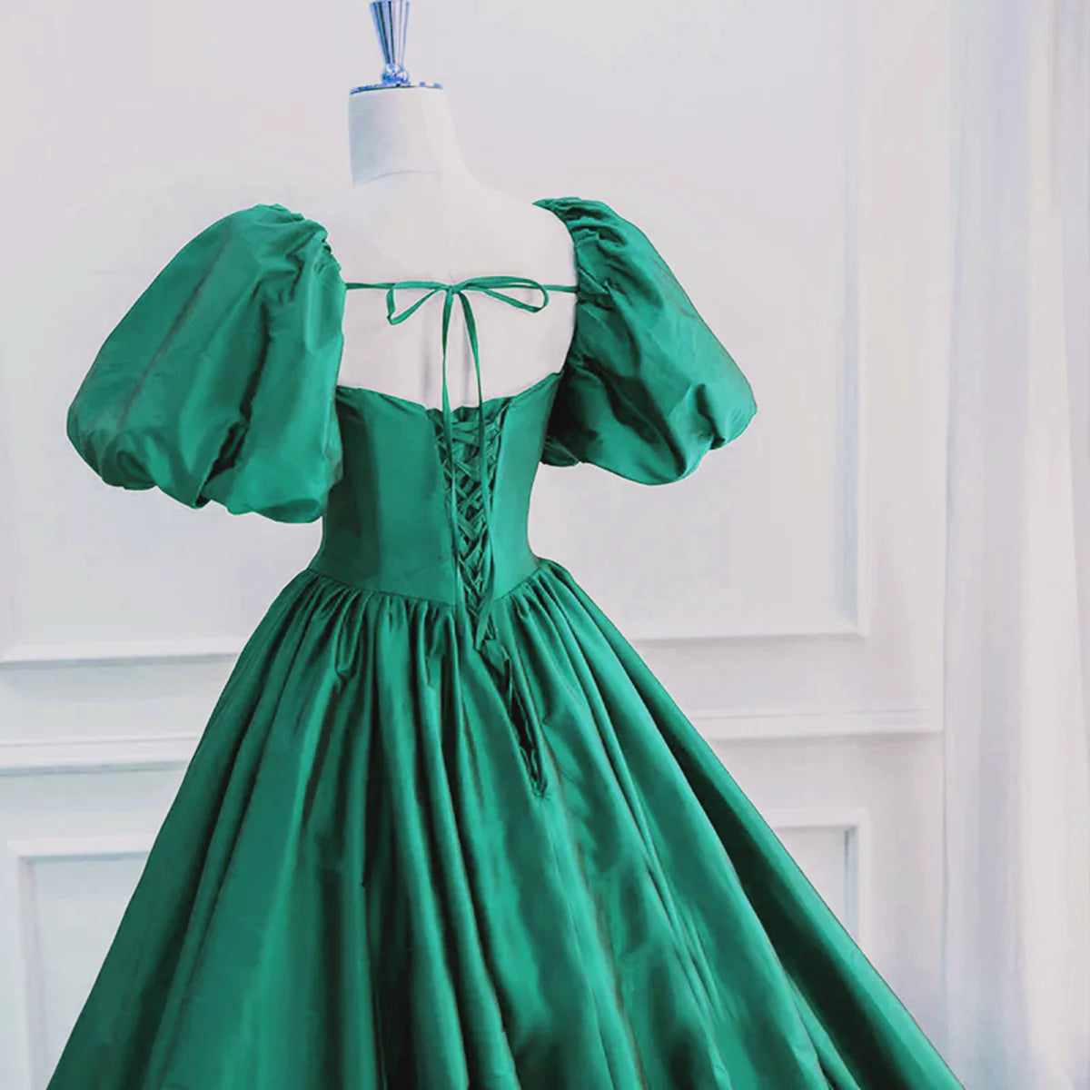 Burgundy/Green Simple Round Neck Short Sleeve Long Satin Elegant Banquet Dress Ball Gown Evening Dress nv3395