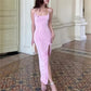 Pink Rose Sexy Suspender Backless Long Dress Women Fashion High Waist Slim Slit Sleeveless Robe Evening Dress Misunderstanding Dress nv1865