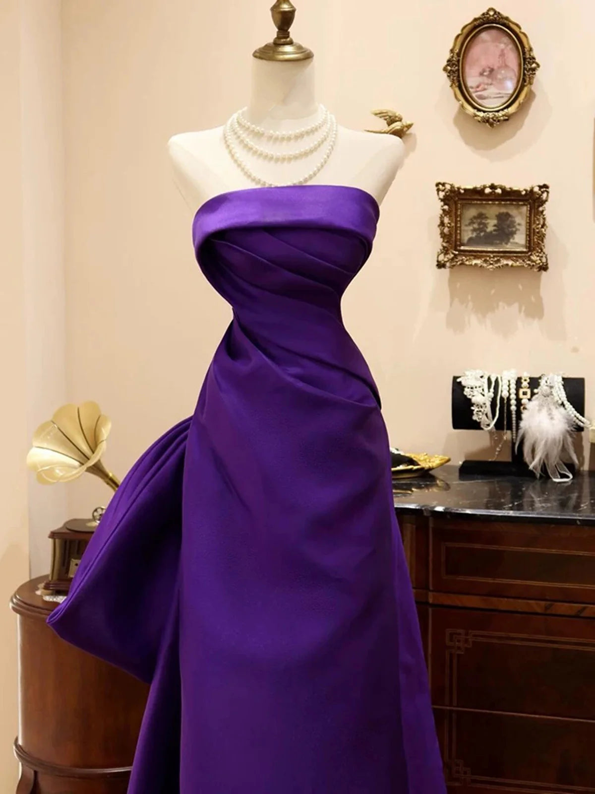 Purple Pretty Elegant Fashion Spaghetti Strap Long Satin Ball Gown Evening Dress Party Dress nv3727