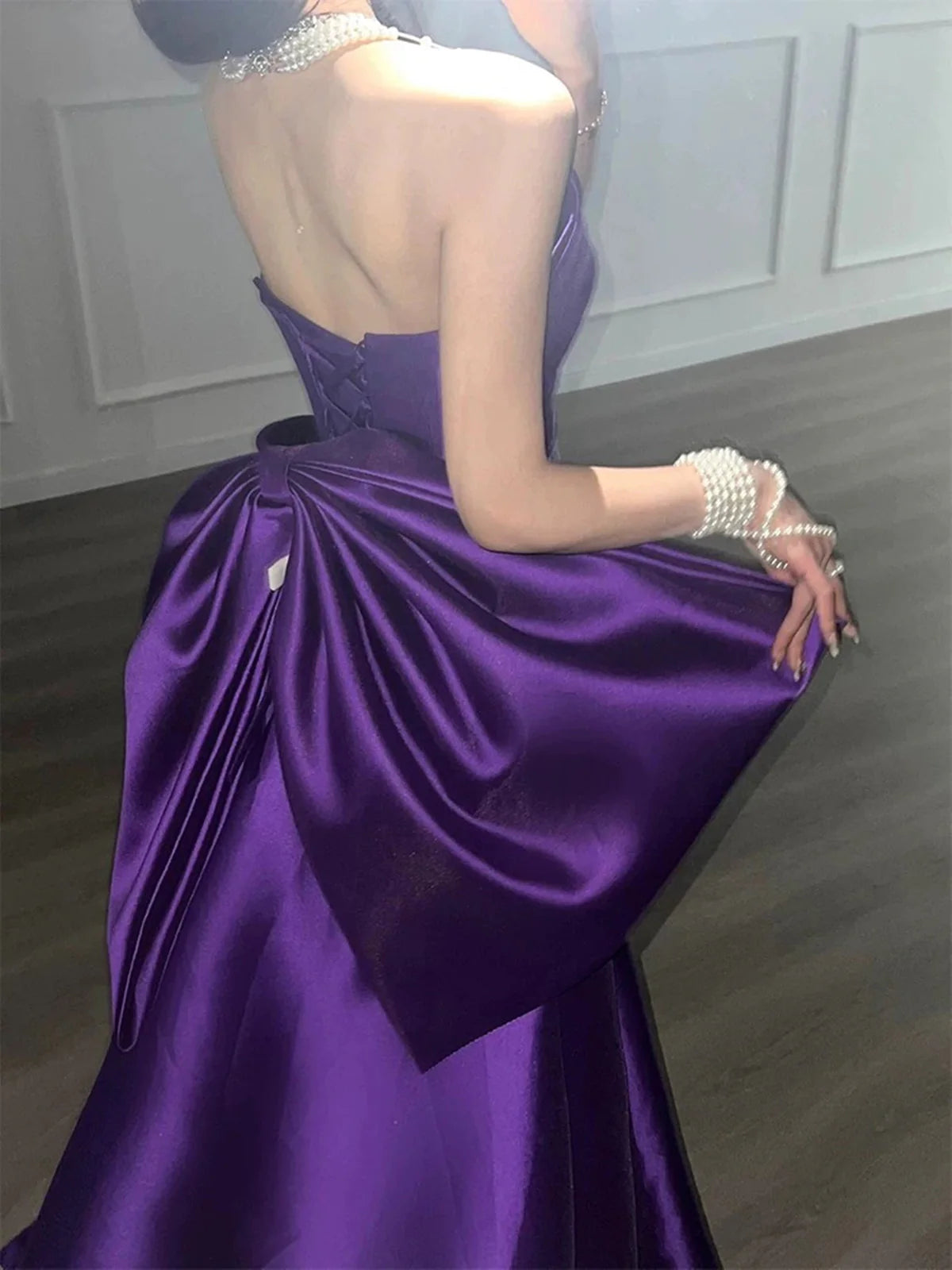 Purple Pretty Elegant Fashion Spaghetti Strap Long Satin Ball Gown Evening Dress Party Dress nv3727