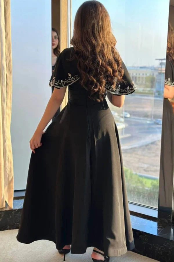 Weiß/Grün/Schwarz einfache elegante Cape-Stil bestickt lange Ballkleid Abendkleid Partykleid nv2421