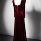 Robe de soirée longue en velours bordeaux à manches longues et coupe trapèze nv2154