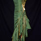 Green retro fashion spaghetti straps long irregular ruffle elegant satin ball gown, evening dress, party dress nv1626