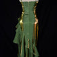 Green retro fashion spaghetti straps long irregular ruffle elegant satin ball gown, evening dress, party dress nv1626