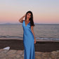 Blue simple long satin evening gown prom dress party dress nv2701