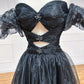 Black A-Line Off Shoulder Tulle Long Prom Dress, Black Formal Evening Dress nv1523