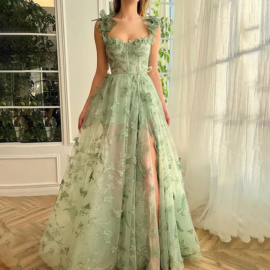 Fairy 3D Butterfly Prom Dress 2024 Embroidered Tulle Formal Evening Party Dress with Pockets Long Ball Gowns nv1572