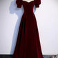 Beautiful Burgundy A-line Velvet Long Party Dress Prom Gown Evening Gown nv2131