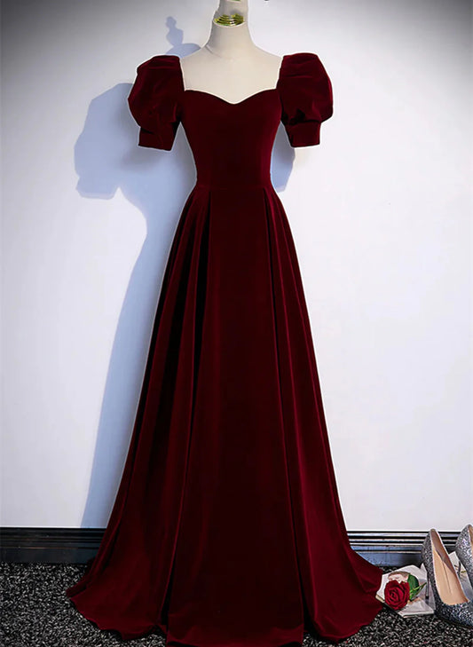 Beautiful Burgundy A-line Velvet Long Party Dress Prom Gown Evening Gown nv2131