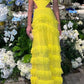 Yellow elegant sexy hollow waist V-neck low-cut long ball gown evening dress party dress nv2458