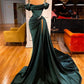 Dark Green Gorgeous Fashion Sexy Spaghetti Straps Ruffled Long Satin Floor Length Train Formal Mermaid Ball Gown Evening Dress Party Dress nv3657