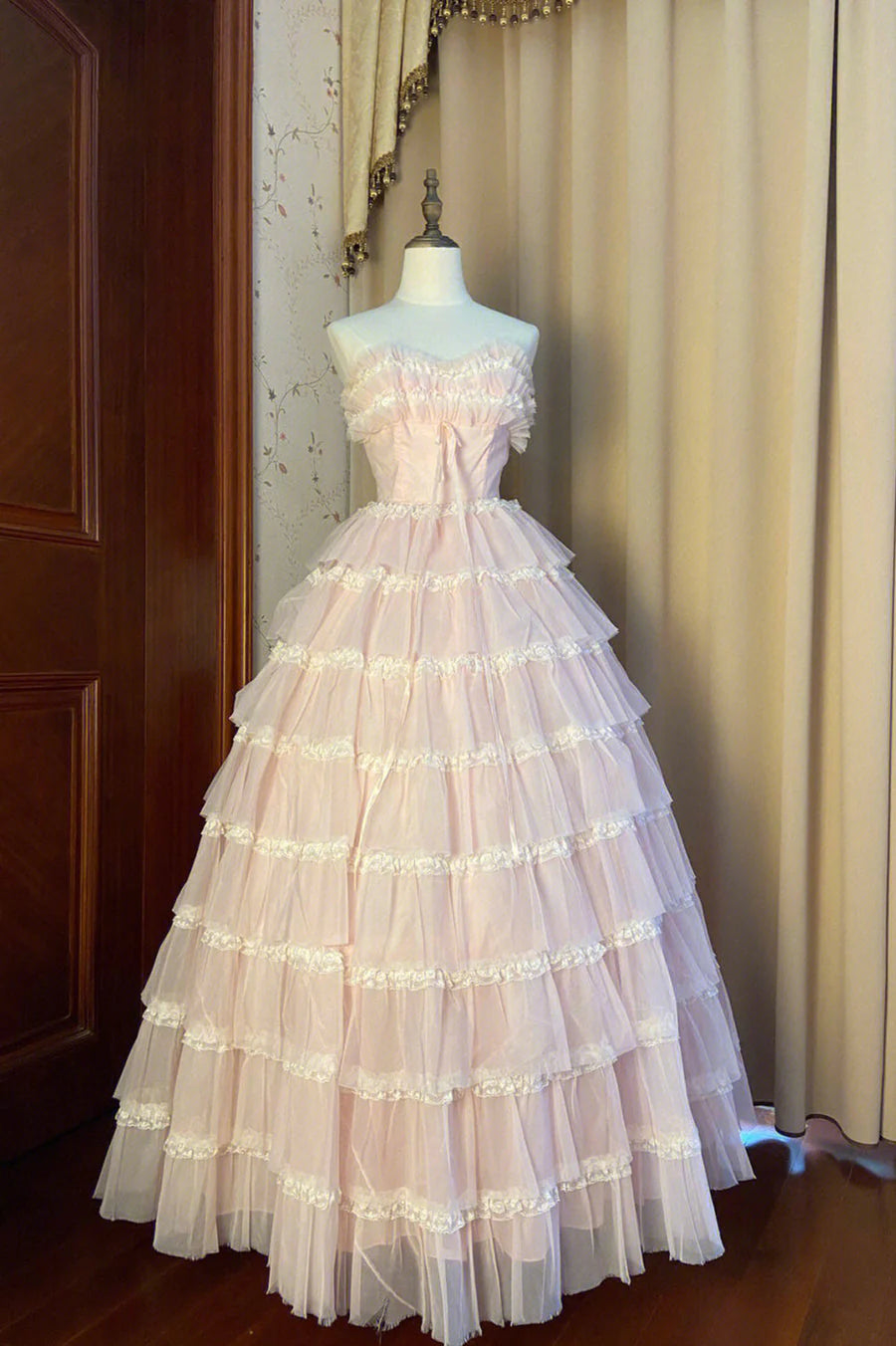 Pink Off Shoulder Multi-layered Tulle Long Party Dress Gorgeous Prom Dress Formal Dress nv2726