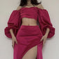 Pink Vintage Elegant Two-Piece Slit Long Ball Gown Evening Dress nv2806