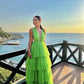 Green Elegant A-Line V-Neck Layered Tulle Ball Gown Evening Dress nv3100