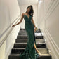 Green V-neck shiny fashion long sequins elegant mermaid slim fit formal floor-length prom dress evening gown party dress nv3474