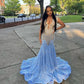 Blue gorgeous shiny sequins long mermaid slim ball gown evening dress nv184