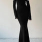 Black solid contrast off-the-shoulder one-step skirt ball gown evening dress nv1939