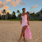 Pink Fashion Elegant Spaghetti Strap Long Satin Ruffle Ball Gown Evening Dress Holiday Party Dress nv3494