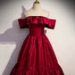 Red satin long prom dress A line evening gown nv1684