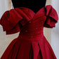 Burgundy Satin Long A-Line Ball Gown Evening Dress nv1966