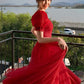 Red A-line Simple Elegant Tulle Long Ball Gown Evening Dress nv3005