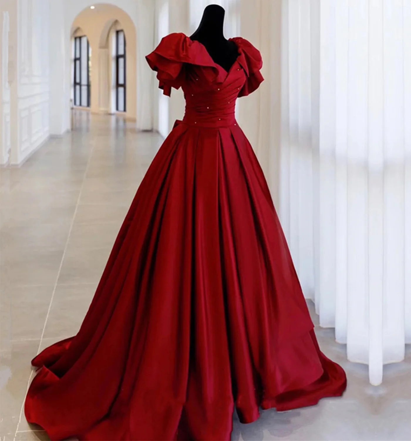 Rot Mode Elegante lange satin ballkleider abendkleid Party Kleid nv3414