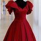 Burgundy Satin Long A-Line Ball Gown Evening Dress nv1966