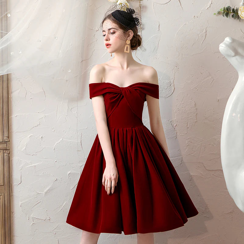 Cute burgundy velvet short prom dress homecoming dress party dress evening gown nv2063