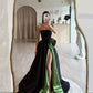 Black tube top green three-dimensional flower embellished long skirt long slit ball gown evening dress nv2692