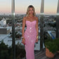 Pink Shiny Fashion Elegant Long Mermaid Slim Sequin Ball Gown Evening Dress Party Dress nv3523