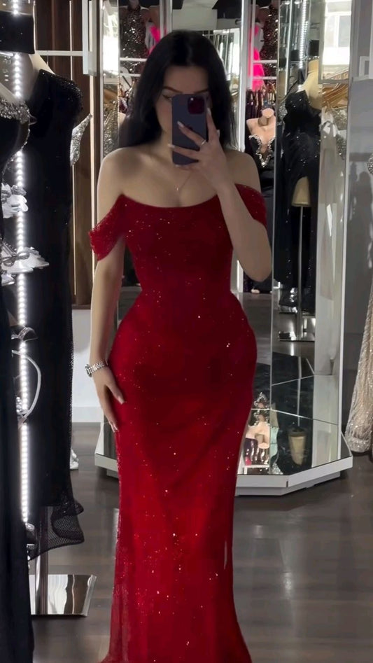 Red sequins simple elegant long evening dress prom dress party dress nv1817