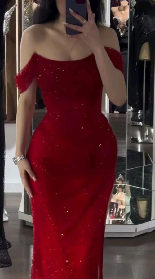 Red sequins simple elegant long evening dress prom dress party dress nv1817