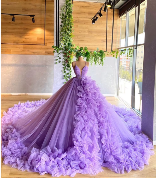 Purple tulle puffy prom dress beaded prom dress pleats evening dress quinceanera dress princess corest prom dresses nv107