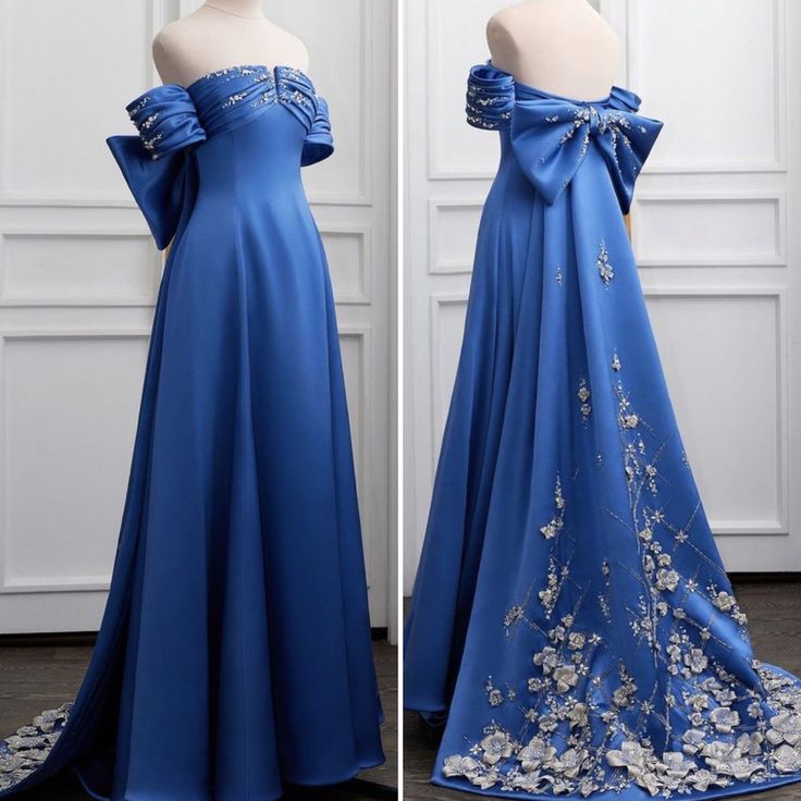 Blue Gorgeous Elegant Rhinestone Long Ball Gown Evening Dress Holiday Party Dress nv3087