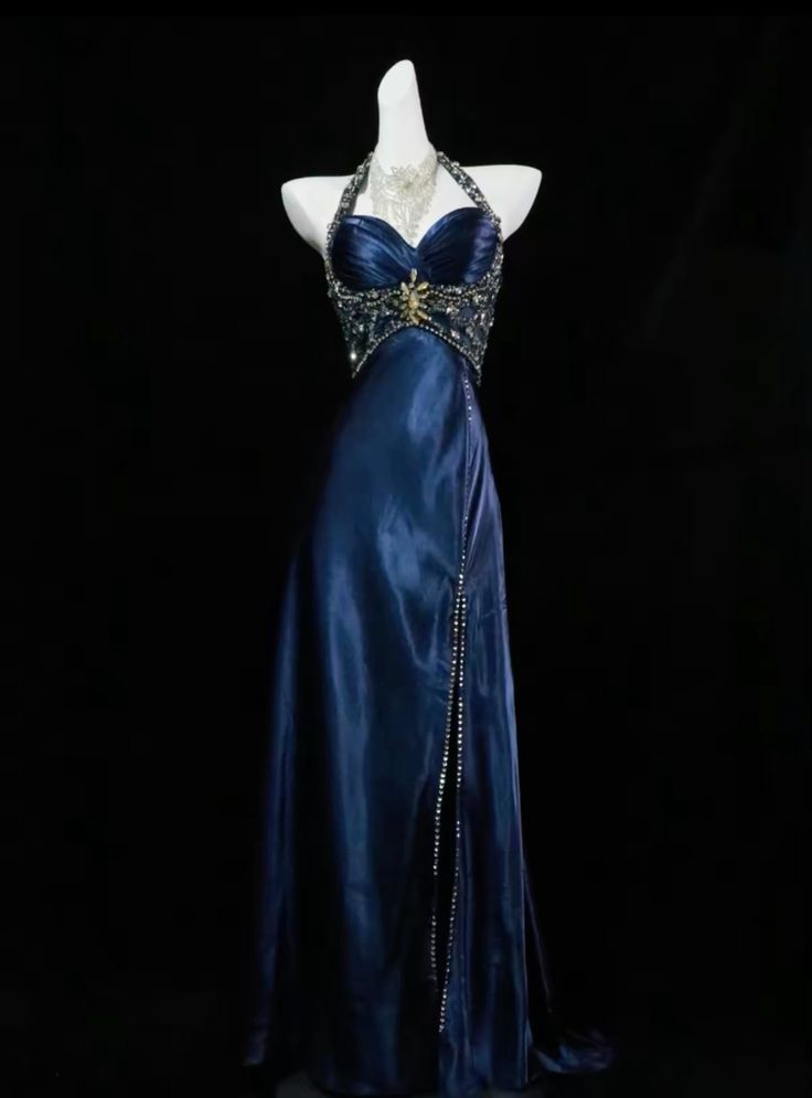 Dark Blue Vintage Elegant Chain Long Ball Gown Evening Dress Party Dress nv2602