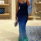 Blue gradient simple elegant long skirt long ball gown evening dress nv2712