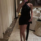 Black simple elegant short mini satin homecoming dress evening gown party dress nv2346