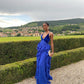 Blue fashion tassel ruffle spaghetti strap long ball gown evening dress party dress nv2898