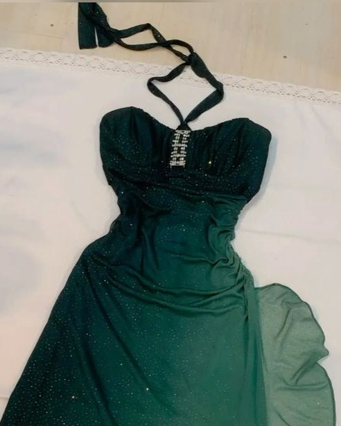 Robe de soirée longue en tulle à strass, sans bretelles, dégradé vert, à la mode, robe de bal, nv3267