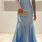 Blue Simple Fashion Elegant Shiny Mermaid Off-the-shoulder Long Sleeves Long Prom Dress Party Dress Evening Gown Sleeves with Sequins nv2556