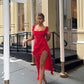 Red Charming  Strapless Ruffle Long Slit Party Dress Evening Gown nv2215