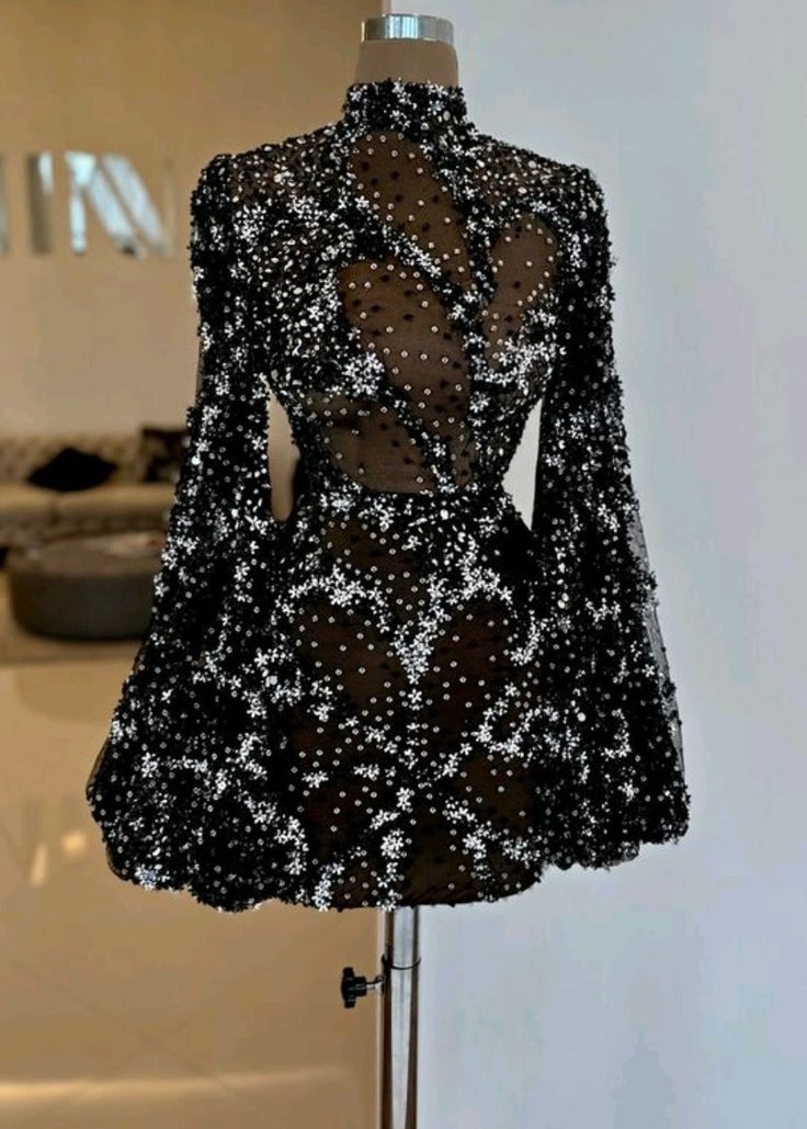 Robe de soirée noire magnifique et unique à paillettes brillantes, à manches courtes et longues, transparente, robe de bal, robe de soirée nv3232